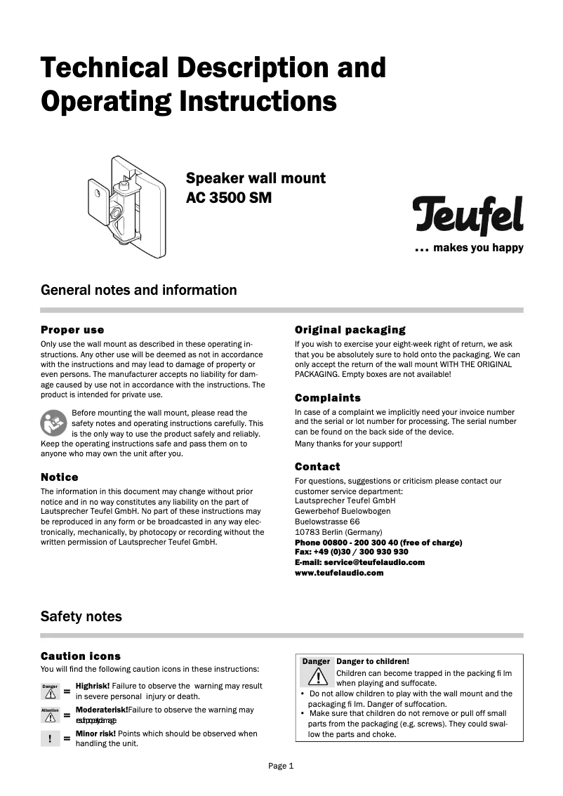 Page n°1 - Manuel utilisateur Teufel AC 3500 SM