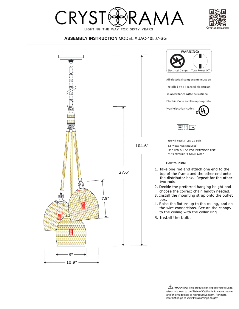 Page n°1 - Manuel utilisateur Crystorama Jace JAC-10507-SG