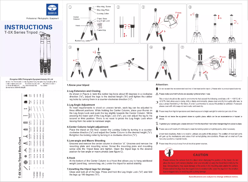 Page 1 de la notice Manuel utilisateur Sirui UltraLight T-025X