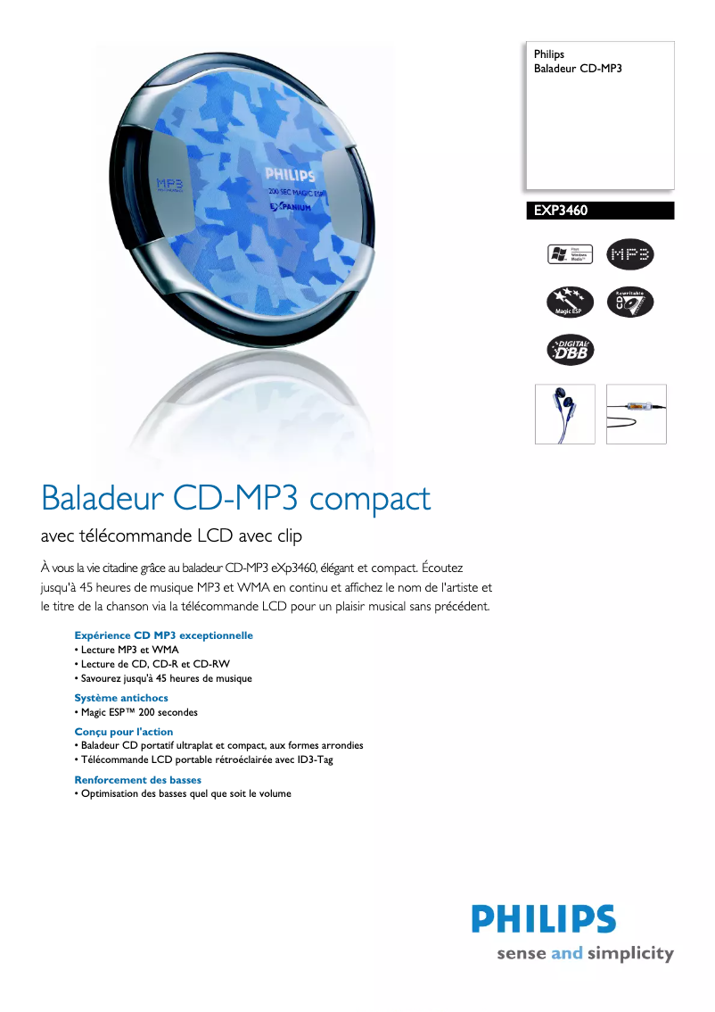 Page 1 de la notice Fiche technique Philips Expanium EXP3460