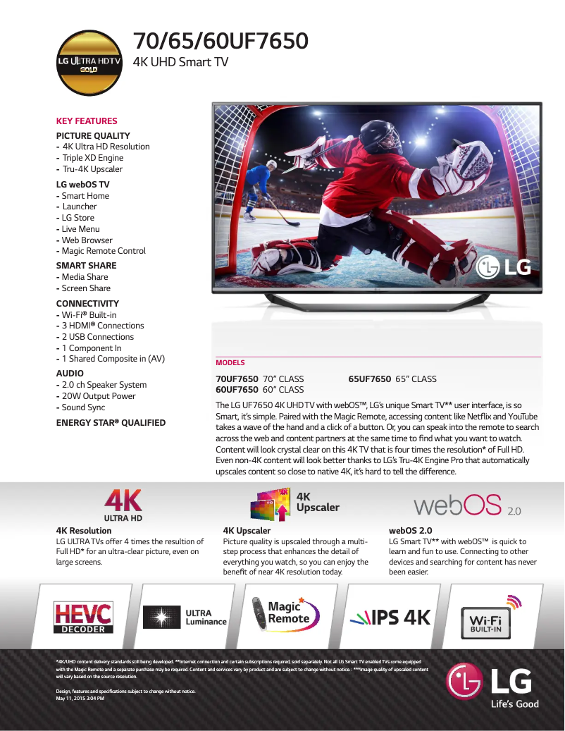 Page n°1 - Fiche technique LG 60UF7650