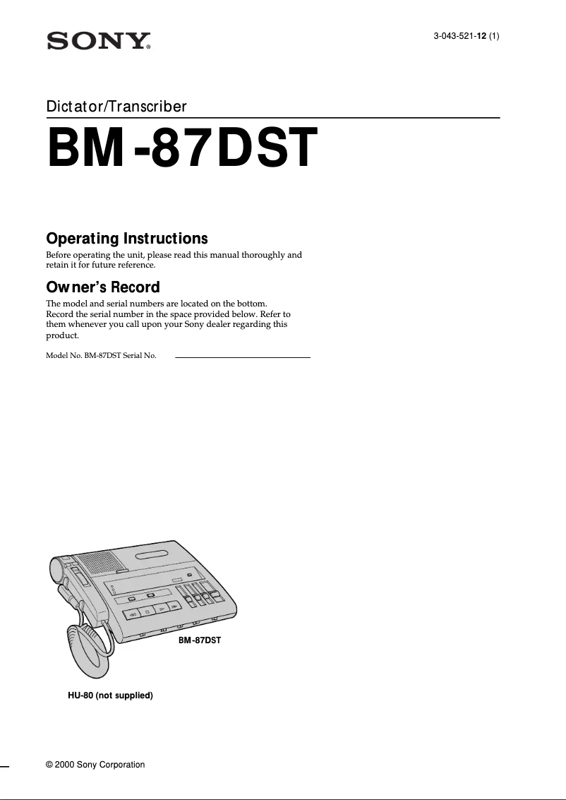 Page n°1 - Manuel utilisateur Sony BM-87DST