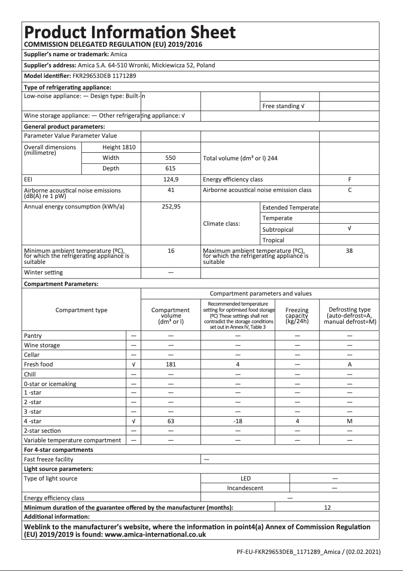 Image de la première page du manuel de l'appareil FKR29653DEB