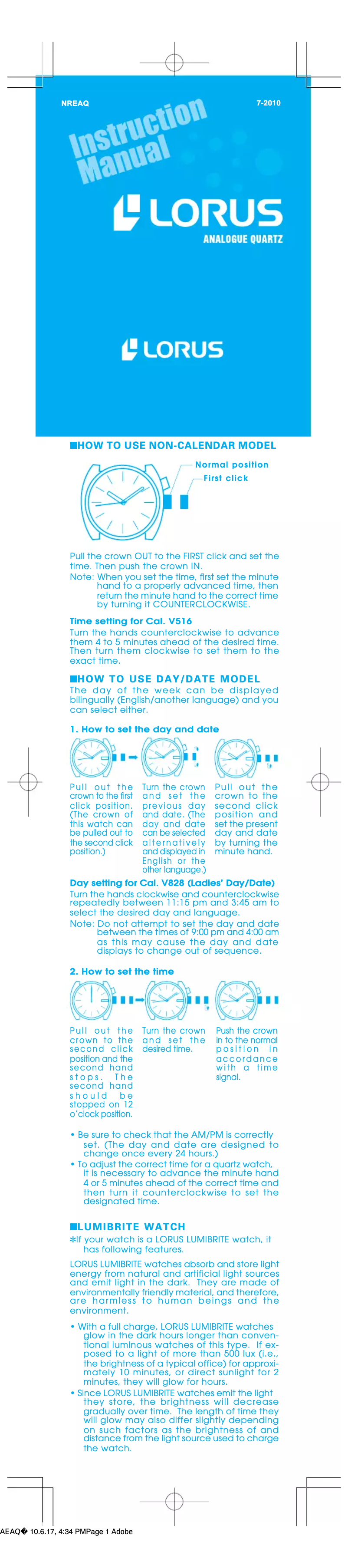 Page 1 de la notice Manuel utilisateur Lorus VX44