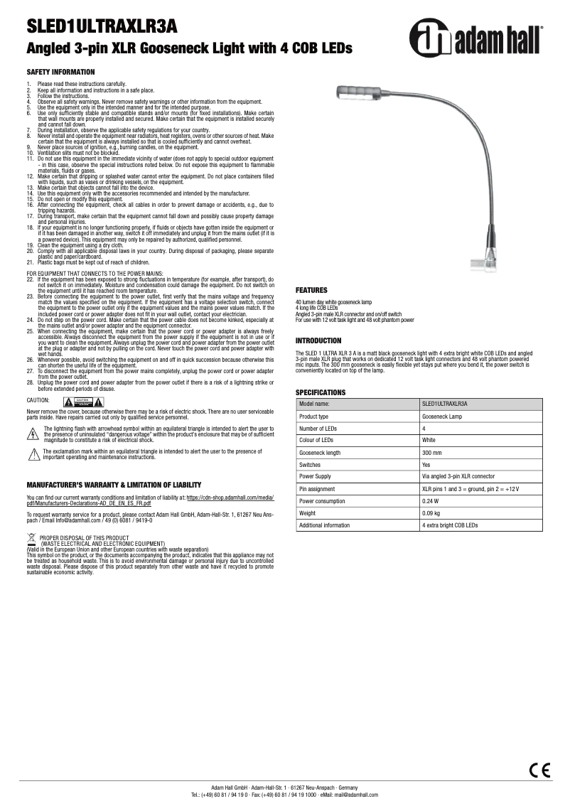 Image de la première page du manuel de l'appareil SLED1ULTRAXLR3A