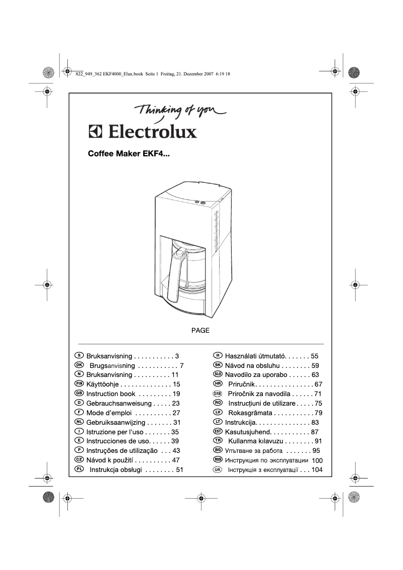 Page n°1 - Manuel utilisateur Electrolux EKF 4000