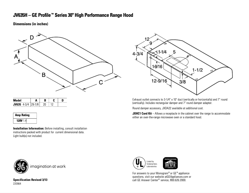 Imagen de la primera página del manual del dispositivo Profile JV635HCC