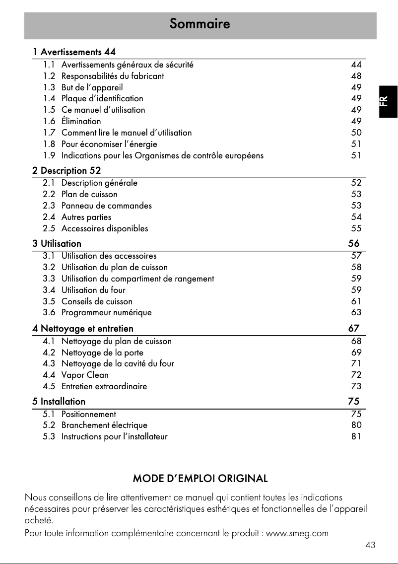 Page n°1 - Manuel utilisateur Smeg SCD91CMX9