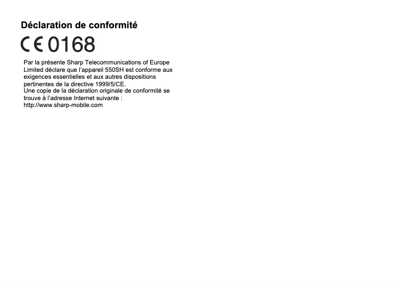 Page 1 de la notice Manuel utilisateur Sharp 550SH