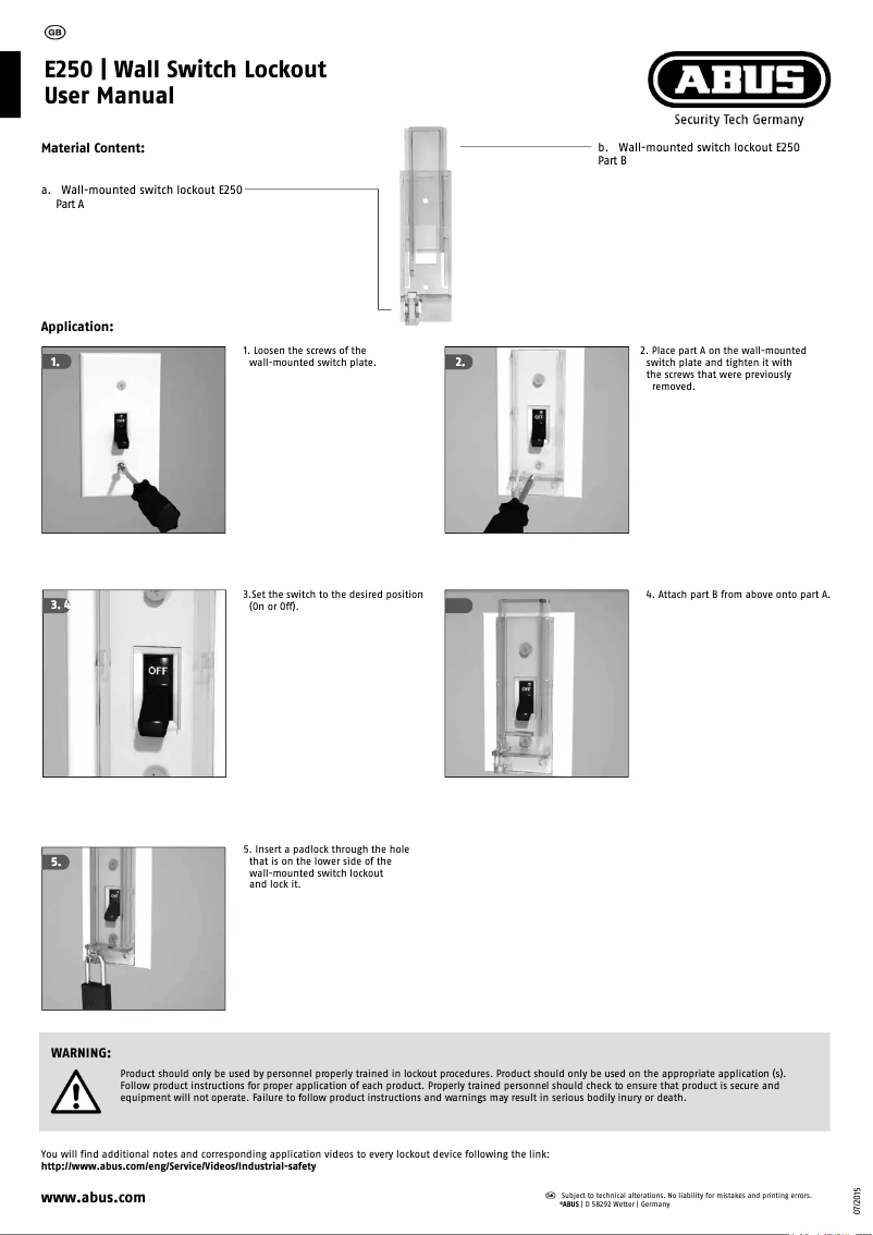 Page 1 de la notice Manuel utilisateur Abus E250
