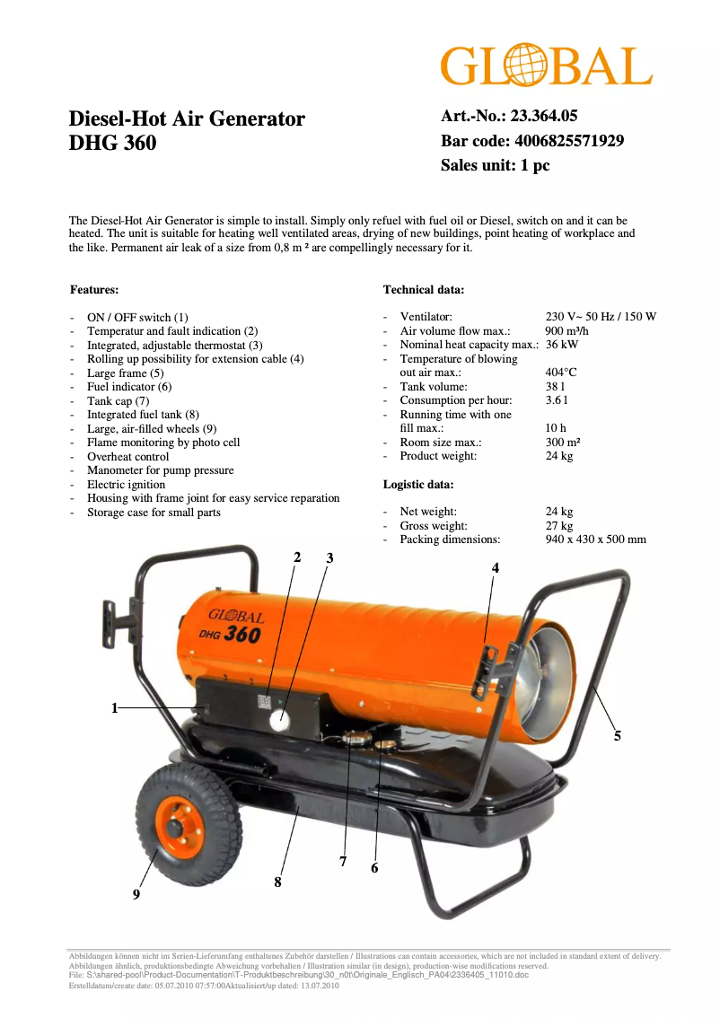 Page n°1 - Manuel utilisateur Global DHG 360