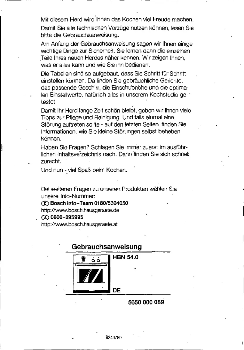 Page 1 de la notice Manuel utilisateur Bosch HBN5460