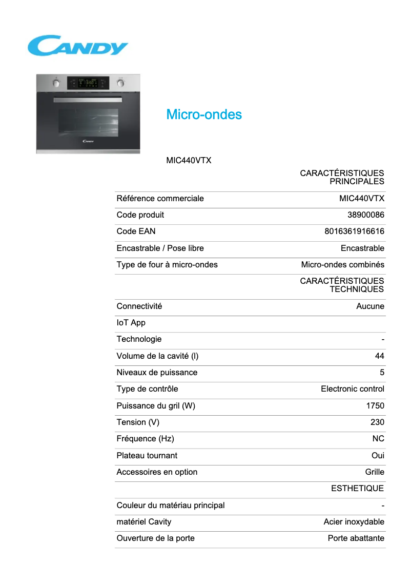 Image de la première page du manuel de l'appareil MIC440VTX