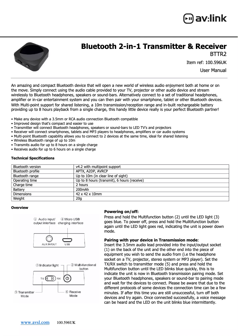 Image de la première page du manuel de l'appareil BTTR2