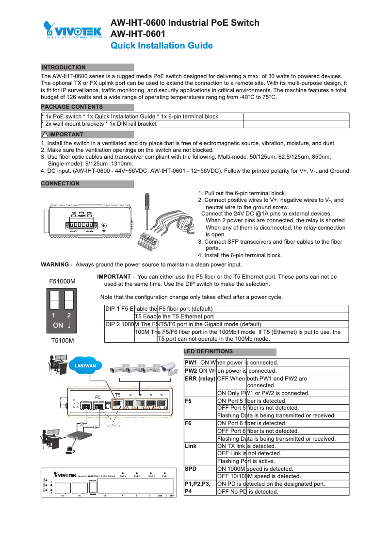 Page n°1 - Guide d'installation Vivotek AW-IHT-0601