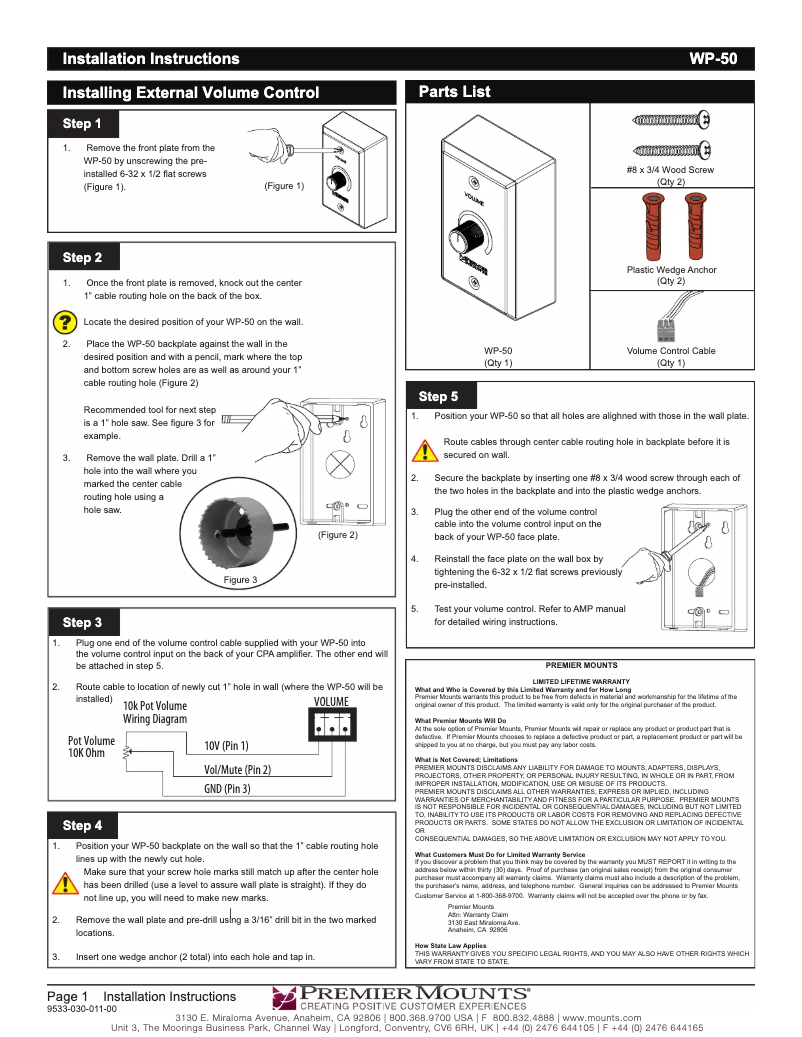Page 1 de la notice Manuel utilisateur Premier Mounts WP-50