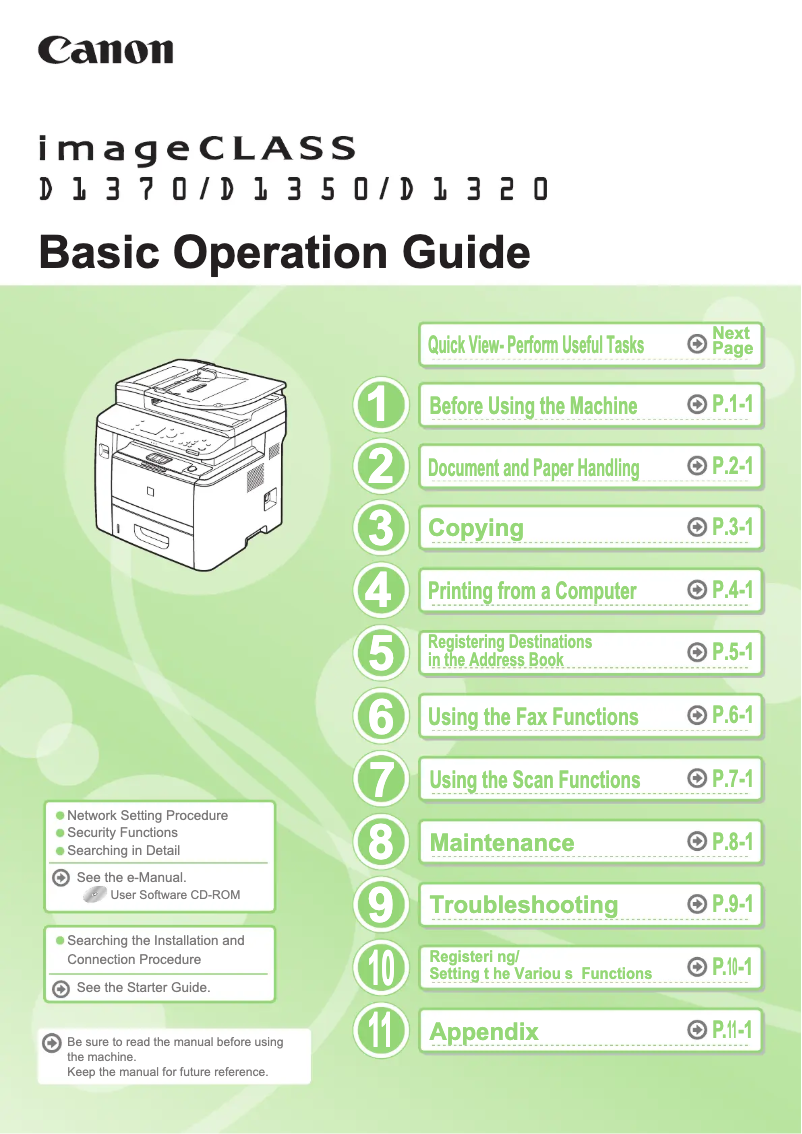 Image de la première page du manuel de l'appareil imageClass D1350