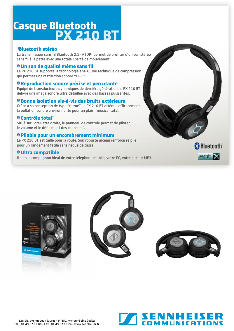Page n°1 - Fiche technique Sennheiser PX210 BT