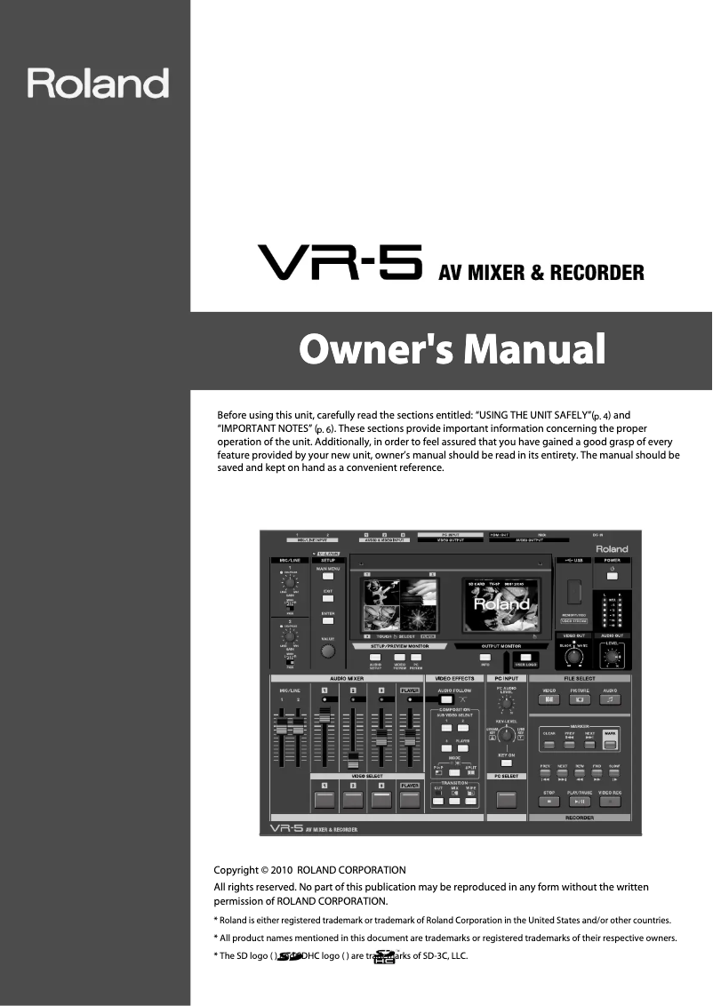 Page n°1 - Manuel utilisateur Roland VR-5