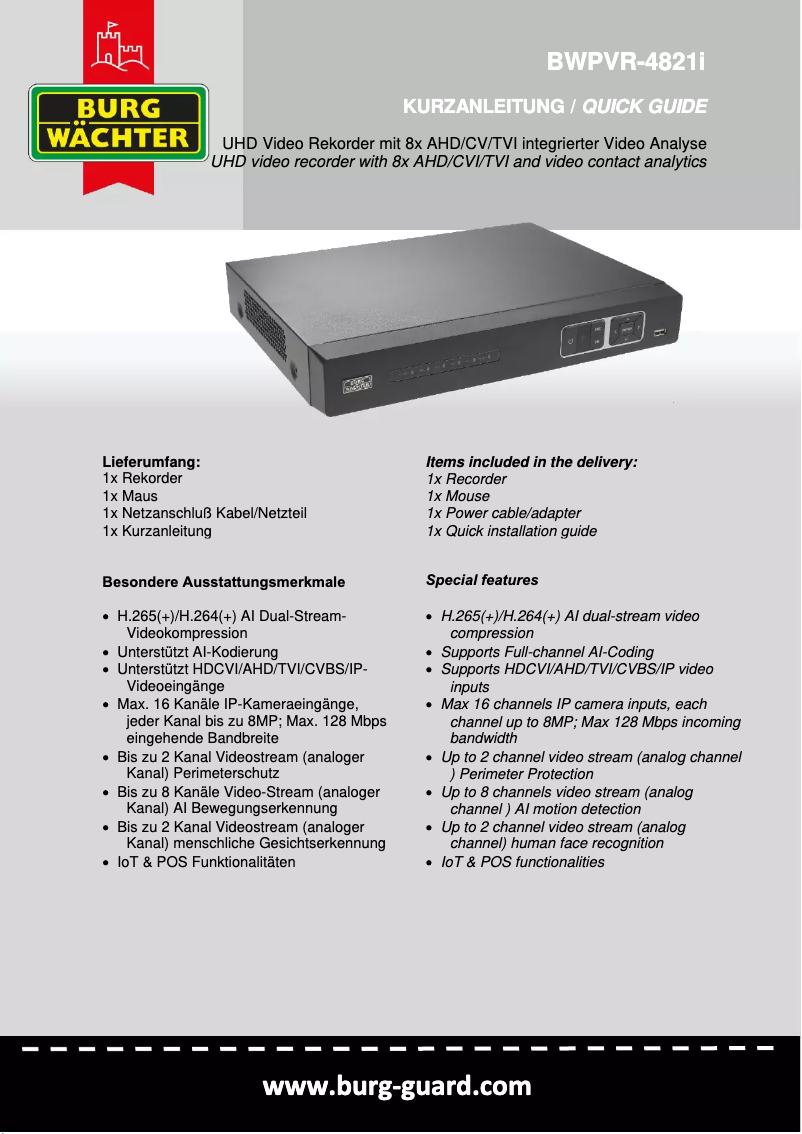 Image de la première page du manuel de l'appareil BWPVR-4821i