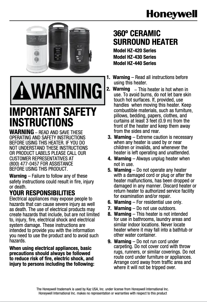 Page 1 de la notice Manuel utilisateur Honeywell Surround HZ-425