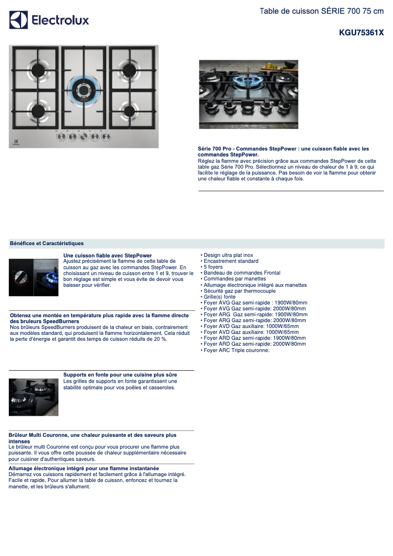 Page n°1 - Fiche technique Electrolux KGU75361X