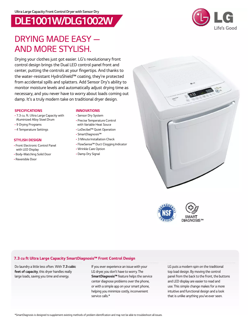 Imagen de la primera página del manual del dispositivo DLE1001W