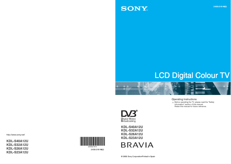 Page 1 de la notice Mode d'emploi Sony Bravia KDL-S32A12U