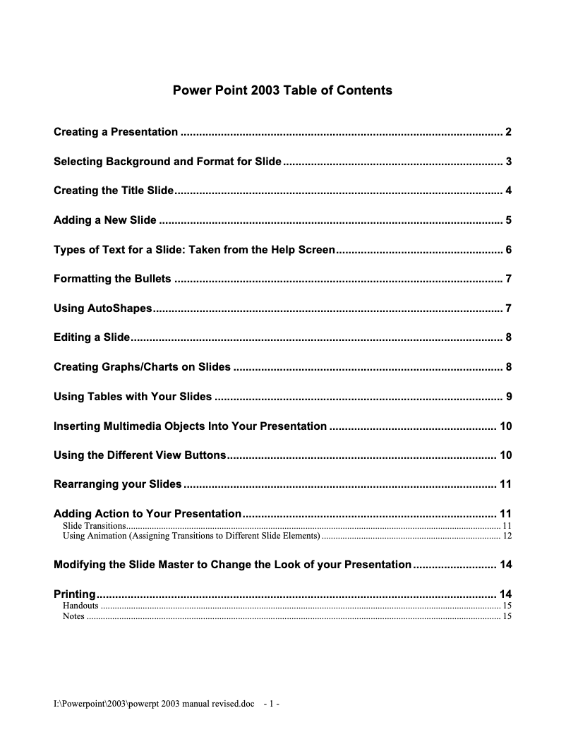 Page 1 de la notice Manuel utilisateur Microsoft Powerpoint 2003