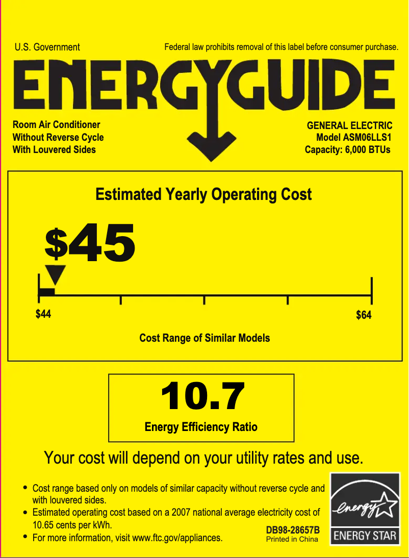 Página 1 del manual Etiqueta energética GE ASM06LL