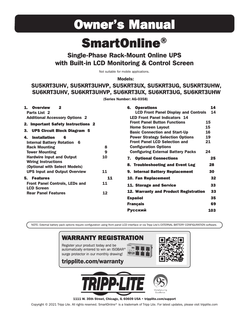 Page n°1 - Manuel utilisateur Tripp Lite SU6KRT3UG