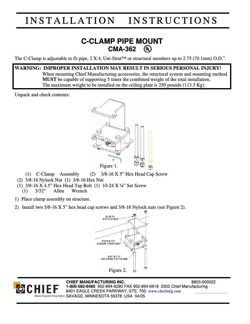 Página 1 del manual Manual de usuario Chief C-Clamp