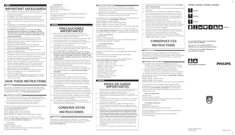 Image de la première page du manuel de l'appareil Avance Collection HR1961