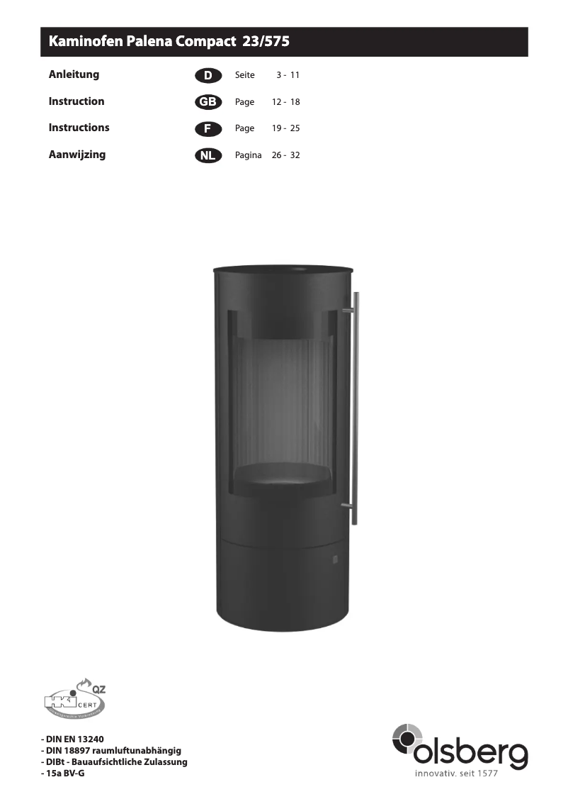 Page n°1 - Manuel utilisateur Olsberg Palena Compact 23/575