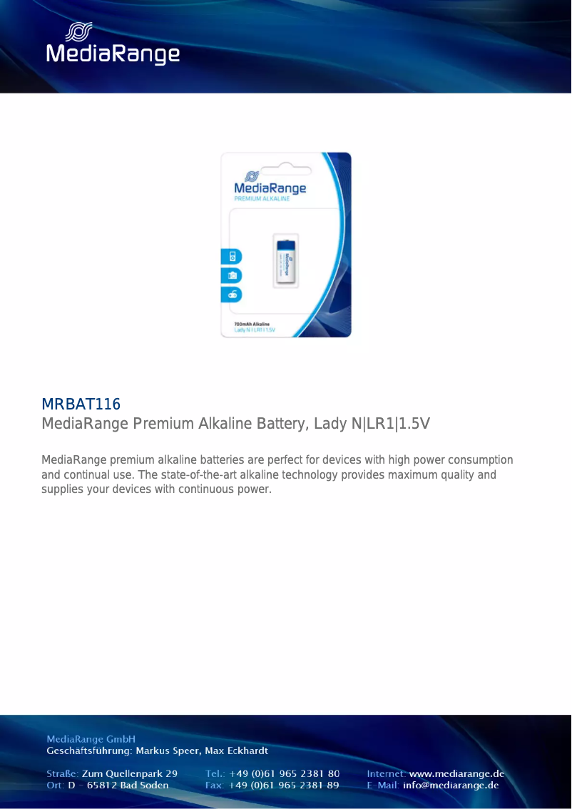 Page 1 de la notice Manuel utilisateur MediaRange MRBAT116