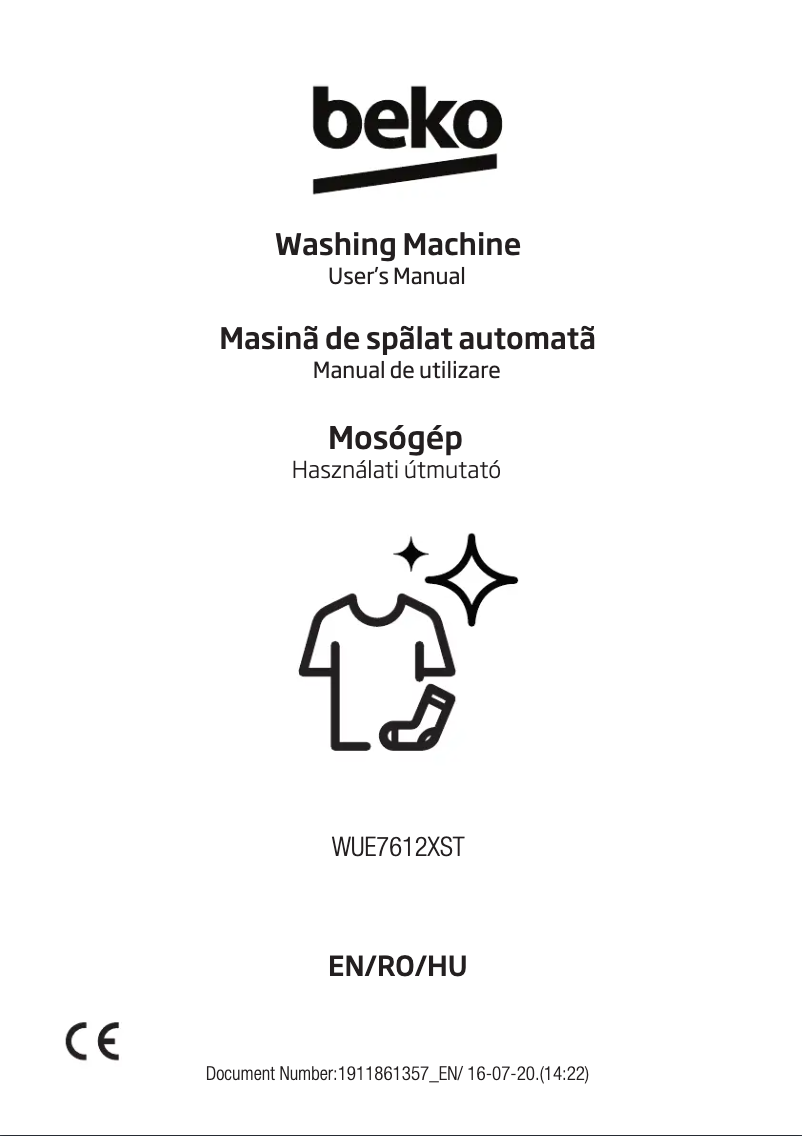 Page 1 de la notice Manuel utilisateur Beko WUE7612XST