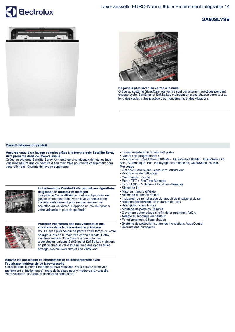 Page 1 de la notice Fiche technique Electrolux GA60SLVSB