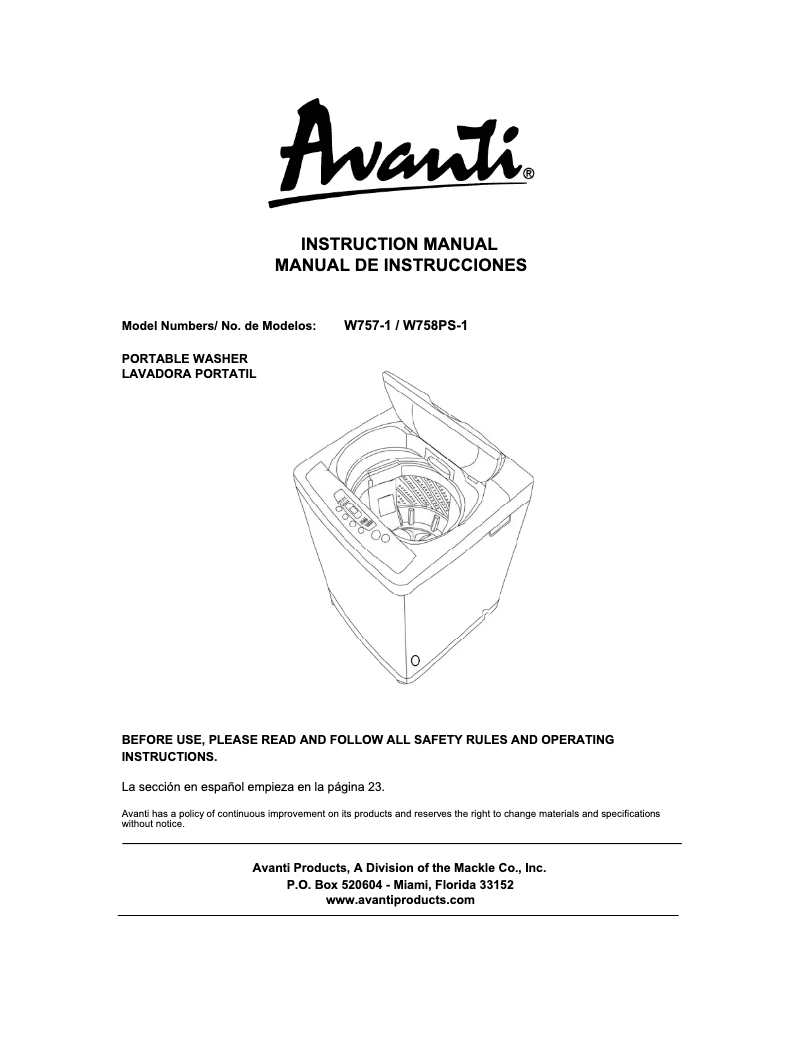 Page 1 de la notice Manuel utilisateur Avanti W757-1