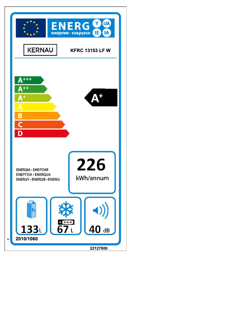 Page 1 de la notice Label énergétique Kernau KFRC 15153 W