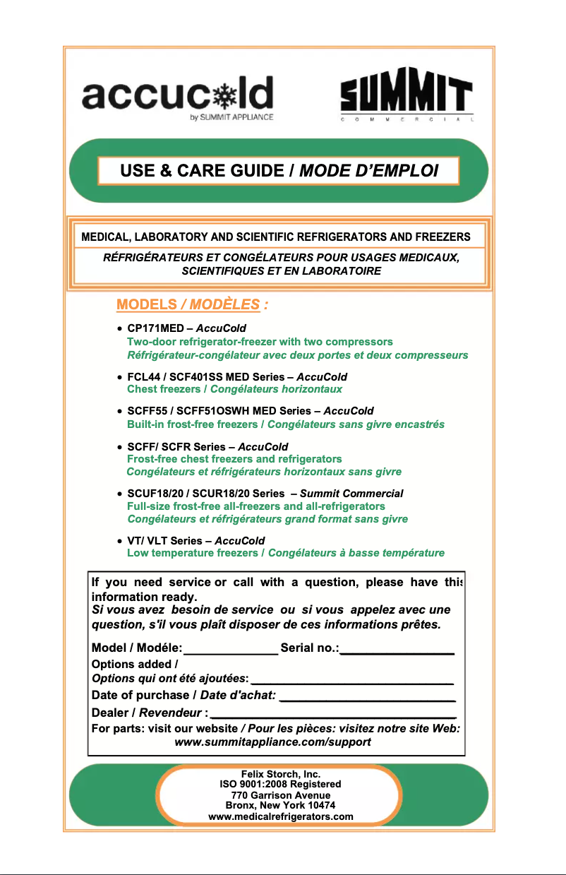 Image de la première page du manuel de l'appareil Accucold VT85IB