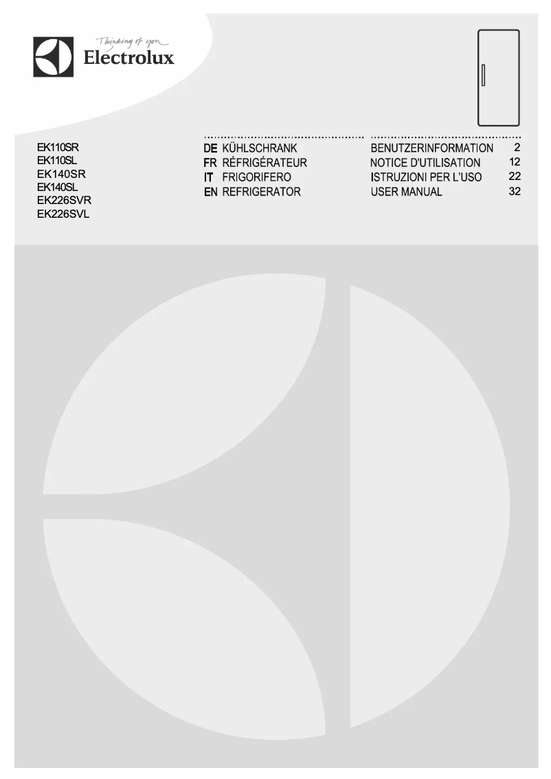 Page 1 de la notice Manuel utilisateur Electrolux EK226SVRWE