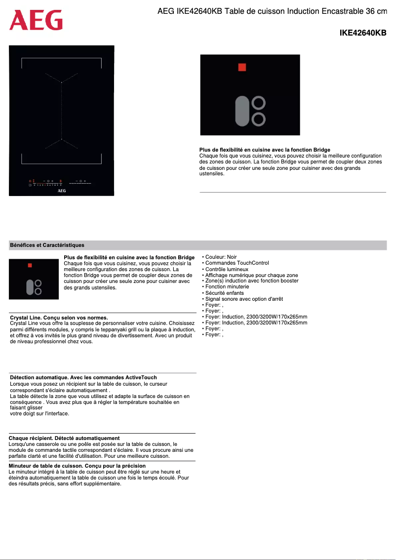 Page 1 de la notice Fiche technique AEG IKE42640KB