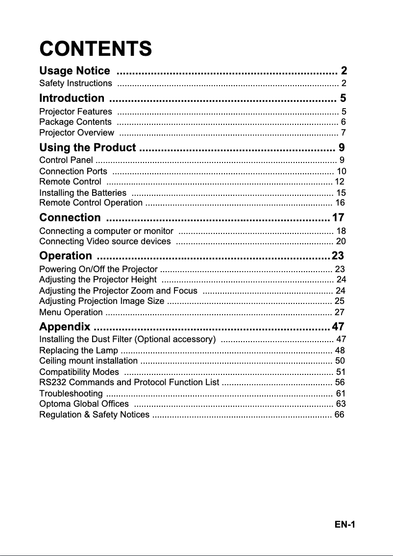 Page n°1 - Manuel utilisateur Optoma S313
