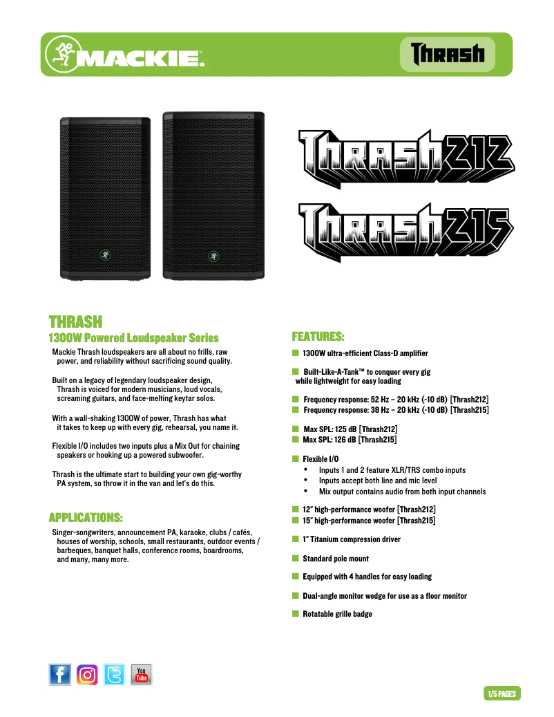 Page 1 de la notice Fiche technique Mackie Thrash 215