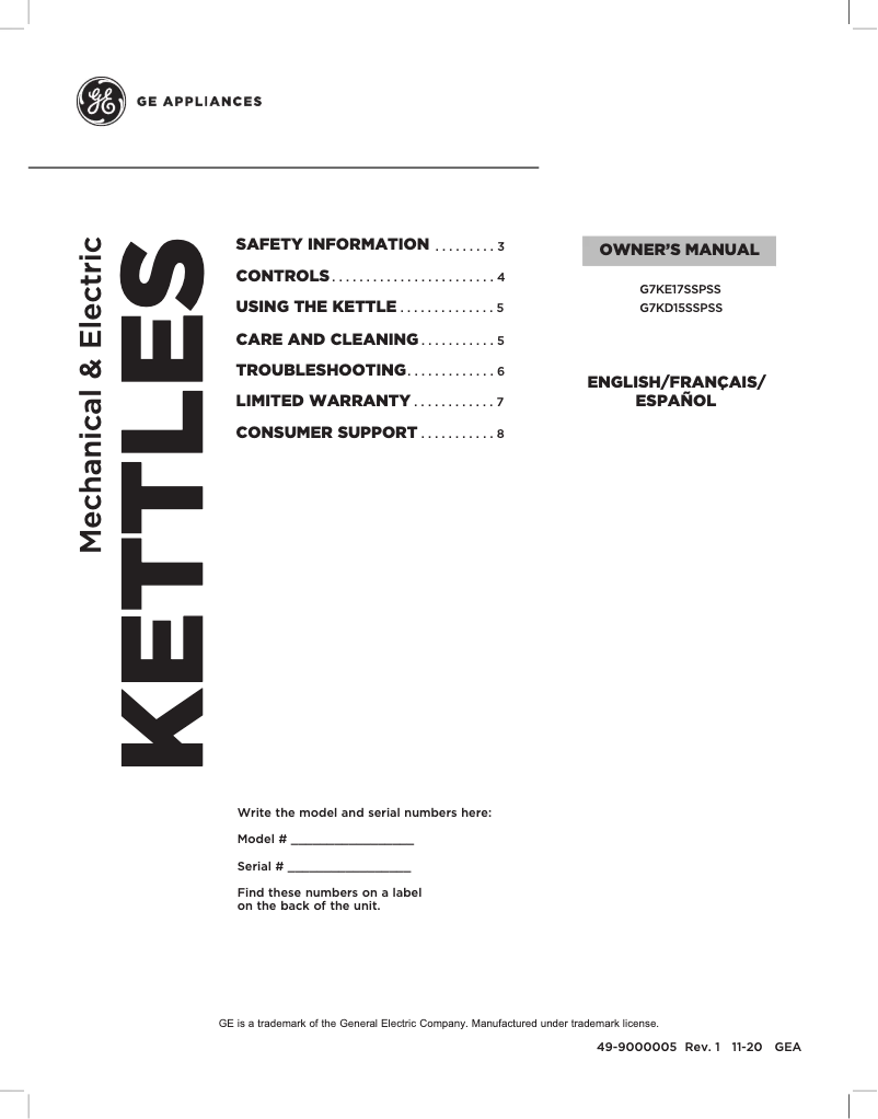 Page 1 de la notice Manuel utilisateur GE G7KE17SSPSS