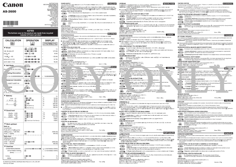 Page 1 de la notice Manuel utilisateur Canon AS-2600