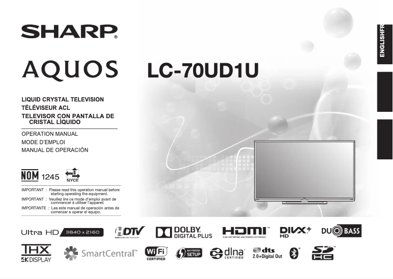 Page n°1 - Manuel utilisateur Sharp LC-70UD1U