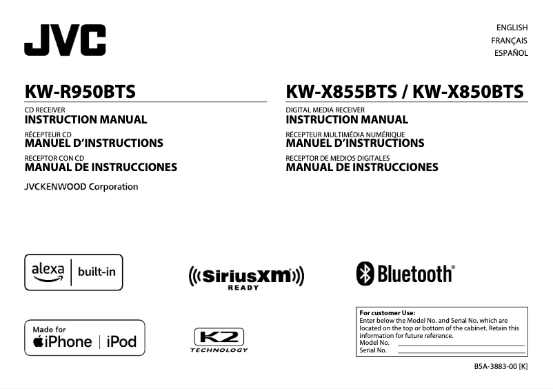 Page 1 de la notice Manuel utilisateur JVC KW-X850BTS