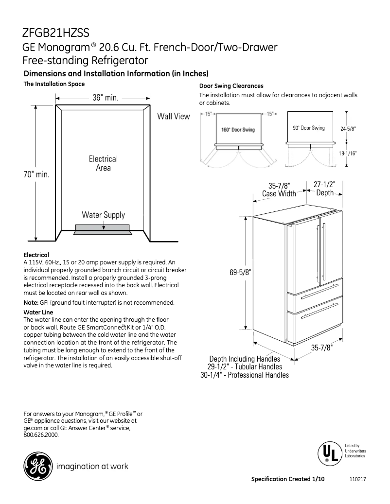 Page n°1 - Fiche technique GE ZFGB21HZSS
