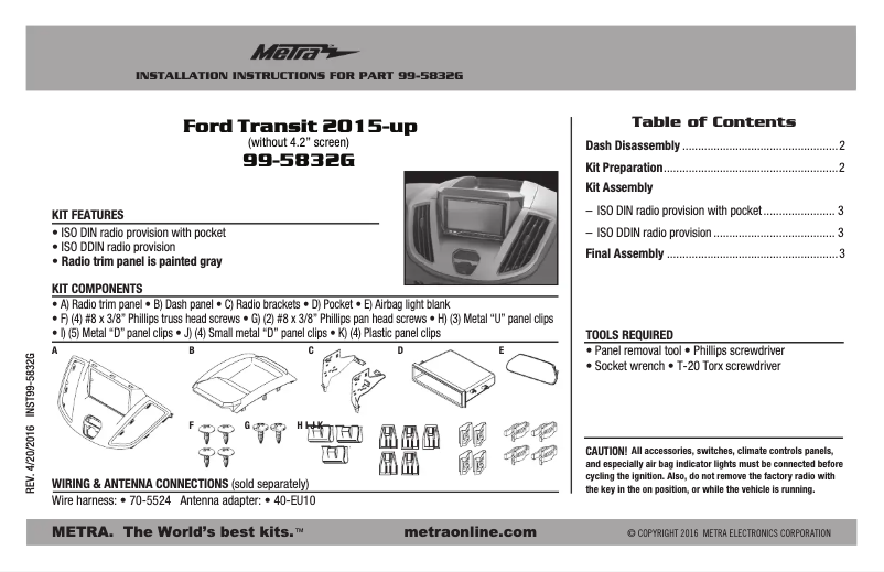 Page n°1 - Manuel utilisateur Metra 99-5832G